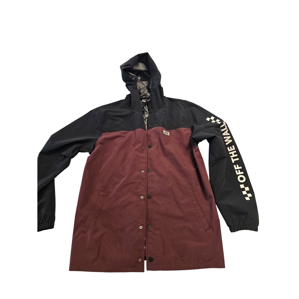 Vans Off The Wall Mens Full Zip Hooded Windbreaker Jacket Burgundy Black Large